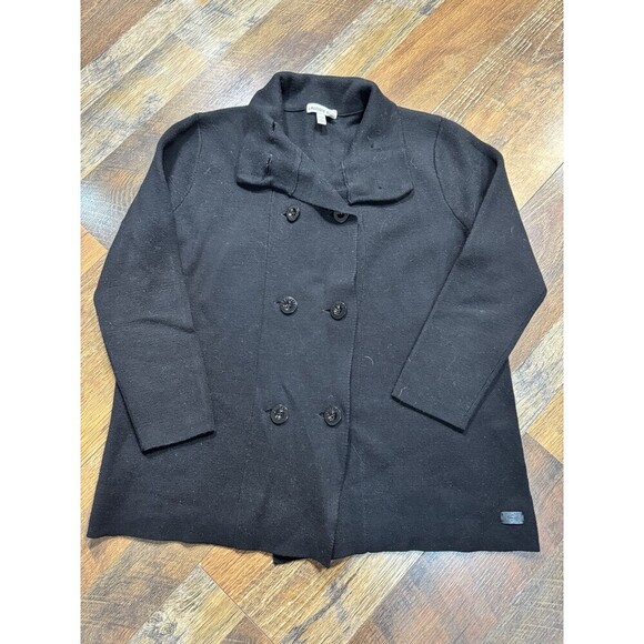 Lacoste Wmn's Ribbed V Neck Cardigan Sweater Black Sz 40 US Medium Alligator - Picture 1 of 7